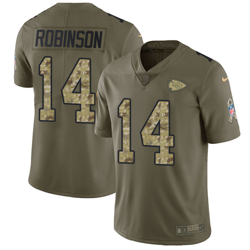 Youth Nike Kansas City Chiefs #14 Demarcus Robinson Limited Olive/Camo 2017 Salute to Service NFL Jersey T7T6